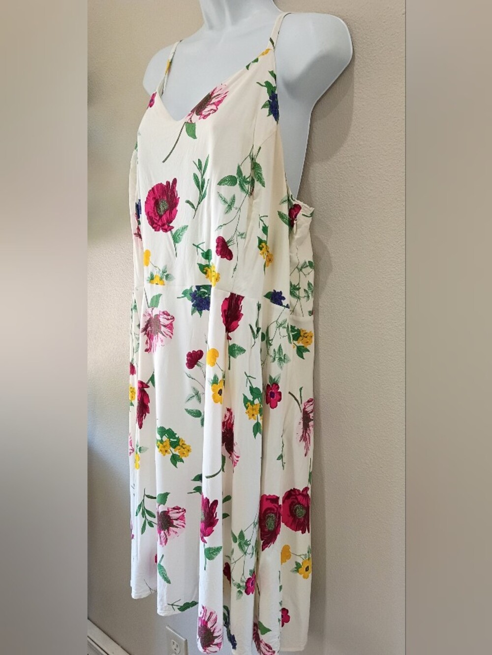 Old Navy Floral Spaghetti-Strap Midi Dress White with Pink Yellow Blooms Summer - Picture 2 of 10